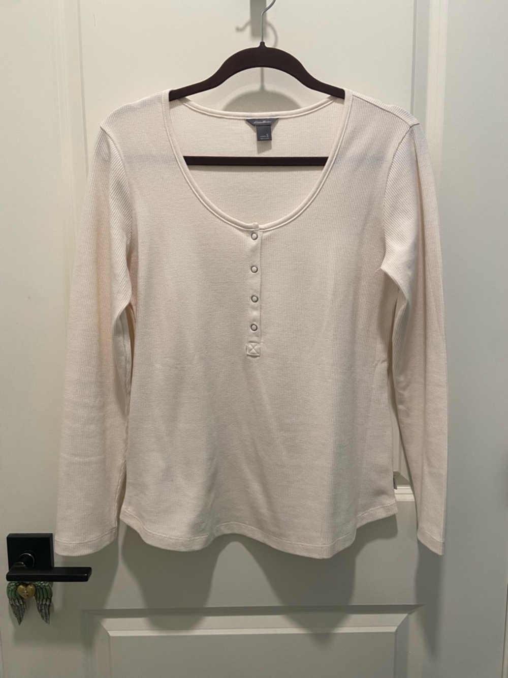 Eddie Bauer Cream Long-Sleeve Henley Top